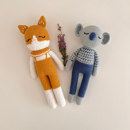 Peluche de Crochet con Cascabel 100% Algodón - ZORRO NILO - Regalo Bebé