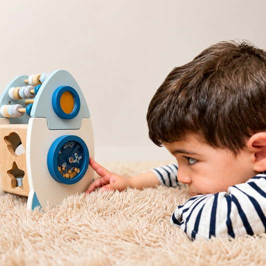 Juguete educativo de madera Montessori - COHETE - Bebés a partir de 18 meses