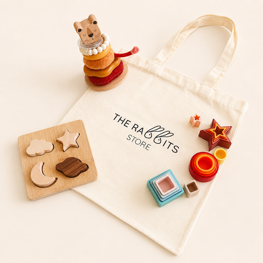 Set de regalo de juguetes Montessori para Bebés 1-2 Años | Madera y Silicona