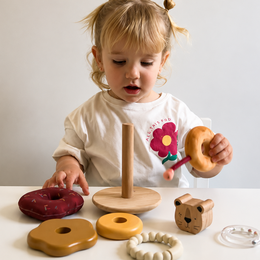Set de regalo de juguetes Montessori para Bebés 1-2 Años | Madera y Silicona