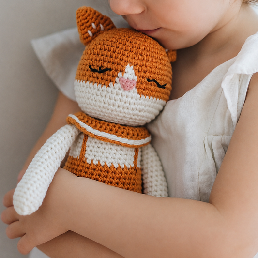 Peluche de Crochet con Cascabel 100% Algodón - ZORRO NILO - Regalo Bebé