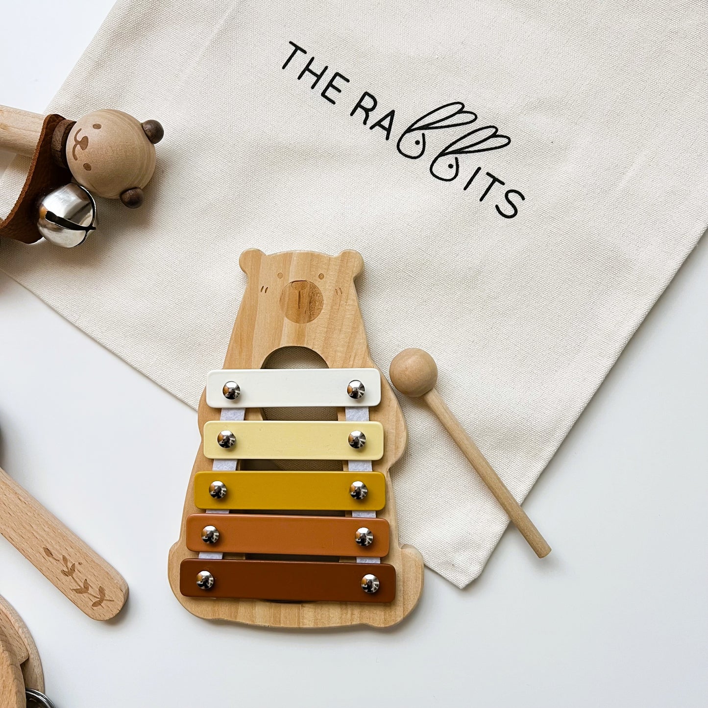 Set de instrumentos musicales de madera y metal - Osito Melodía para bebés a partir de 12 meses